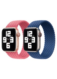 Braided Solo Loop Band Strap for Apple Watch Series 42/44/45mm Pink Punch Strap with Atlantic Blue Strap(set of 2)
