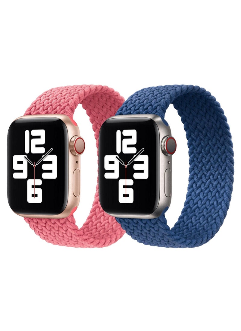 YOMNA - Braided Solo Loop Band Strap for Apple Watch Series 42/44/45mm Pink Punch Strap with Atlantic Blue Strap(set of 2) - Image 1