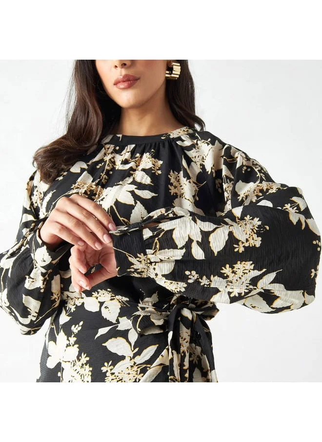 Iconic Iconic All-Over Floral Print Top with Volume Sleeves