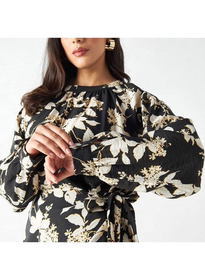 Iconic Iconic All-Over Floral Print Top with Volume Sleeves  - Image 4
