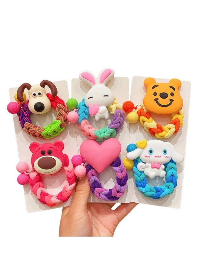Samyak 6 Pcs Ponytail Holders Cute Cartoon Bear Braided Rubber Bands Hair Ties For Kids & Girls - Image 1