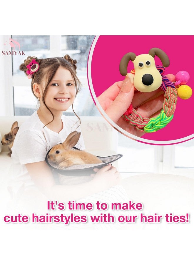 Samyak 6 Pcs Ponytail Holders Cute Cartoon Bear Braided Rubber Bands Hair Ties For Kids & Girls - Image 3