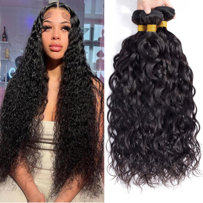 12A Water Wave 3 Bundles Human Hair 14 16 18 300g 100 Unprocessed Brazilian Virgin Hair Wet and Wavy Human Hair Weave Bundles Natural Color