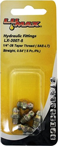 LUMAX لومكس LX-3007-5 ذهب/فضة 1/4"-28 خيط مخروطي (SAE-LT) مستقيم 0.54" طول ملحق شحم، (عبوة من 5). يستخدم في معظم المركبات الآلية والمعدات الصناعية. - Image 4