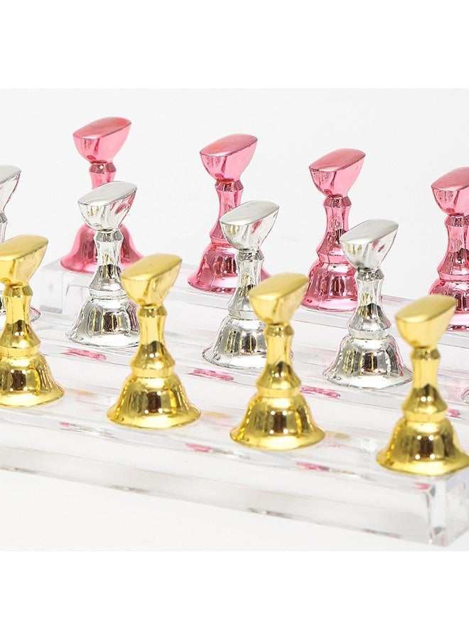 Slivery Acrylic Nail Display Stand DIY Nail Crystal Holder Magnetic Practice Stands with Reusable Adhesive Putty Clay for False Nail Tip Manicure Tool - Image 3