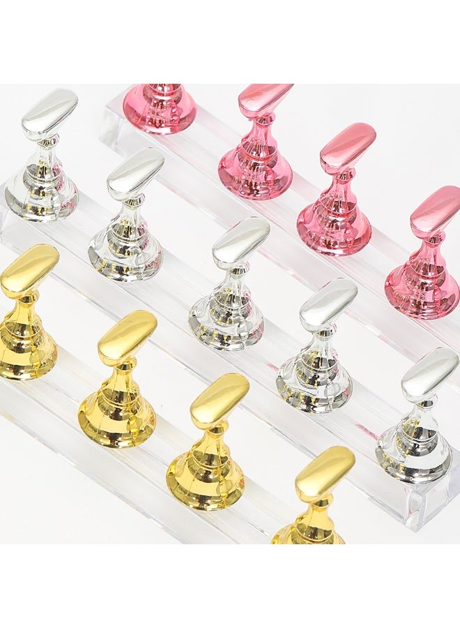 Slivery Acrylic Nail Display Stand DIY Nail Crystal Holder Magnetic Practice Stands with Reusable Adhesive Putty Clay for False Nail Tip Manicure Tool - Image 2