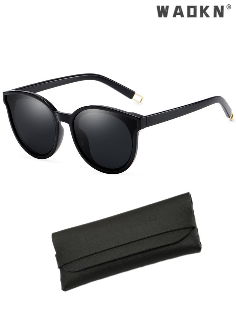 WAOKN Women's Round Polarized Sunglasses UV400 Protection Sun Glasses，Protection Retro Vintage Shades Large Plastic Frame Sunnies ,Sun Protection Sunglasses Suitable for Summer Outdoor Beach Travel Camping - Image 1