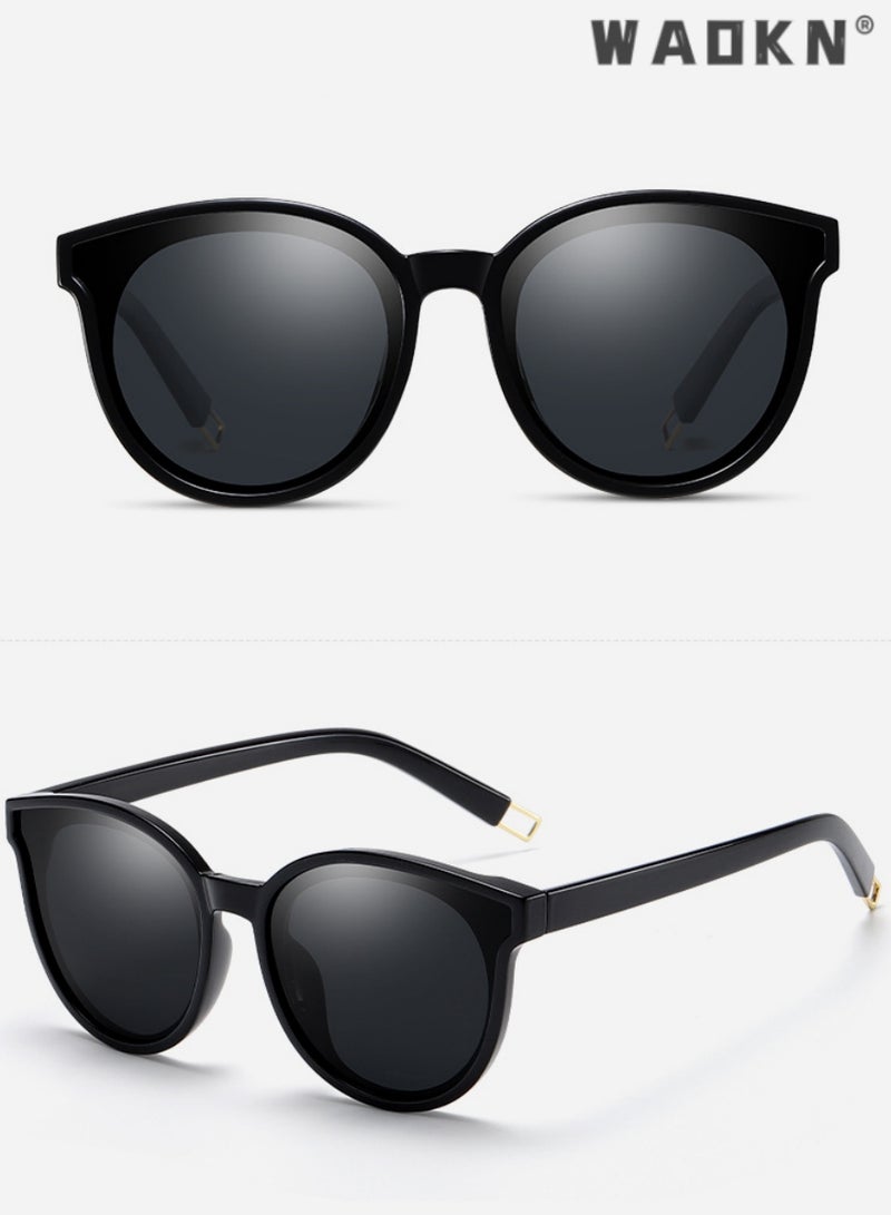 WAOKN Women's Round Polarized Sunglasses UV400 Protection Sun Glasses，Protection Retro Vintage Shades Large Plastic Frame Sunnies ,Sun Protection Sunglasses Suitable for Summer Outdoor Beach Travel Camping - Image 3