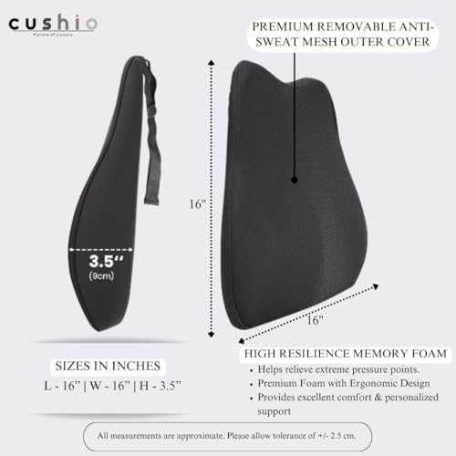 CUSHIO Car Lumbar Support Back Rest Support Memory Foam Cushion | Relieves Back Pain & Supports Posture | Ideal for Cars, Office Chairs, and Travel (Black Mesh) - Image 3