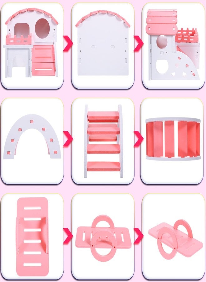 سكايليتي مجموعة ألعاب الهامستر الممتعة من سكايليتي، 3 قطع، تتضمن بيت هامستر خشبي، وجسر قوس قزح، ولعبة أرجوحة هامستر، ألعاب خشبية يمكنك صنعها بنفسك لتمرين الهامستر الصغير والفئران والجرذان والحيوانات الأليفة الأخرى (وردي، صغير). - Image 4