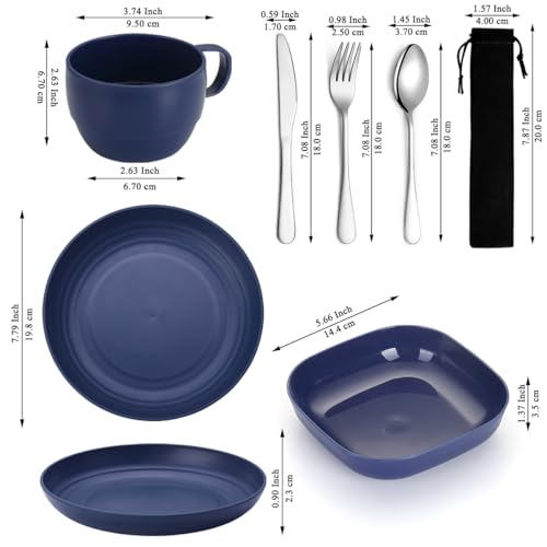 ReaNea Camping Utensils Set, ReaNea Camping Plates and Bowls Set with Coffee Mug, Travel Cutlery Set Include Spoon, Fork, Knife for Home, Poolside, Outdoor, Picnic, Camp - Image 2