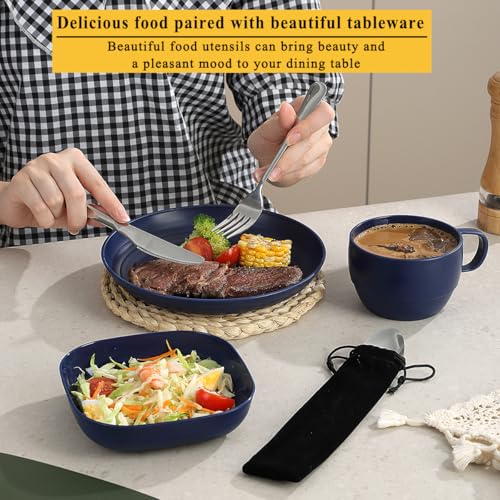 ReaNea Camping Utensils Set, ReaNea Camping Plates and Bowls Set with Coffee Mug, Travel Cutlery Set Include Spoon, Fork, Knife for Home, Poolside, Outdoor, Picnic, Camp - Image 4