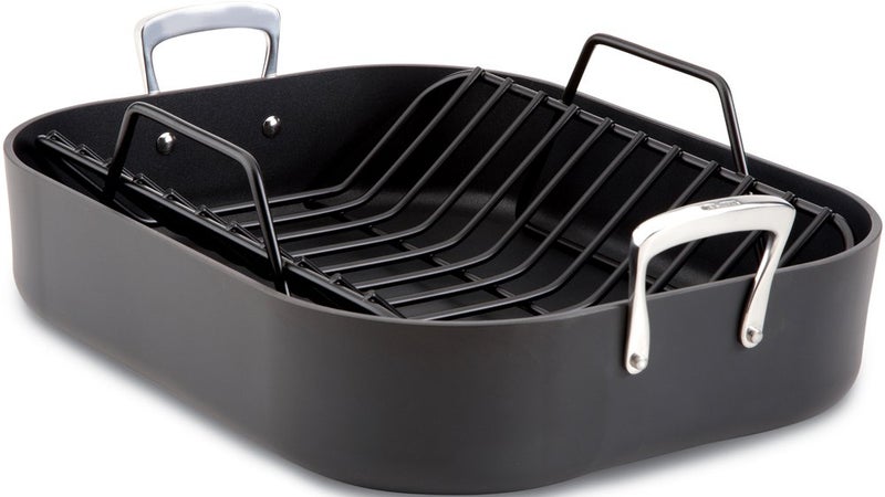 All-Clad AllClad E87599 Hard Anodized Aluminum Scratch Resistant Nonstick AntiWarp Base 16Inch by 13Inch Large Roaster Roasting Pan with Nonstick RackCookware Black