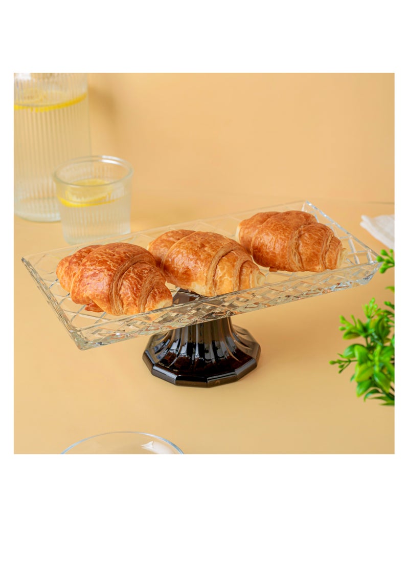 Generic A multi-use glass serving dish with a base for sweets and fruits Clear/Black 27x15 cm  - Image 2