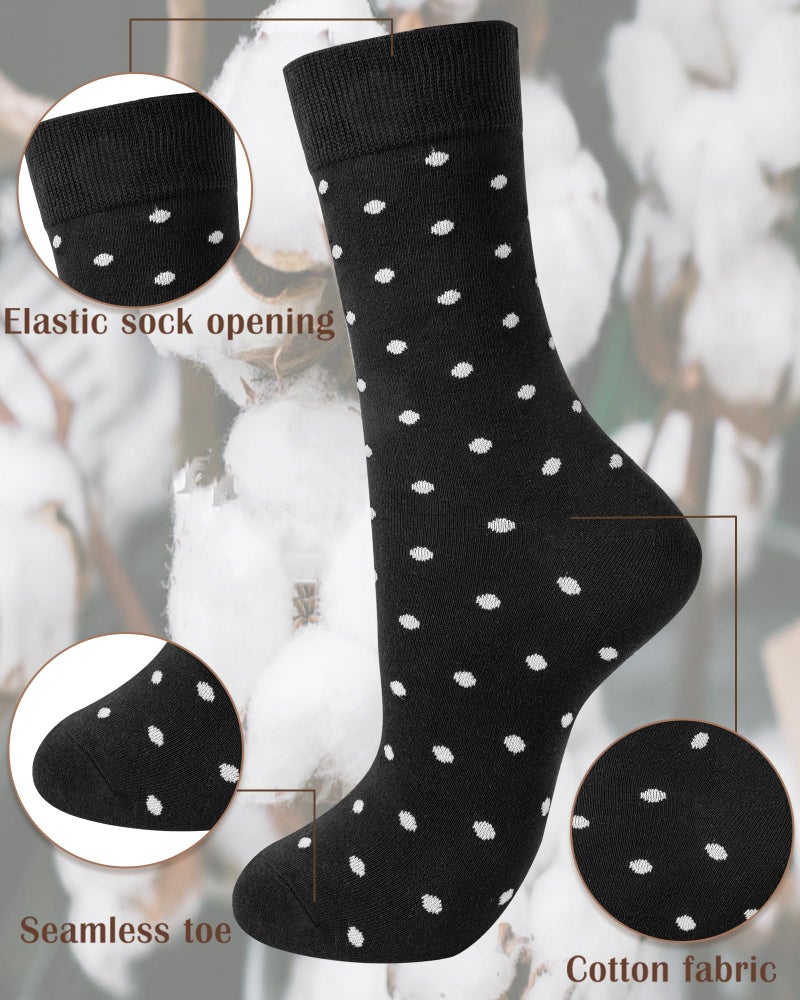 Darller 6 Pairs Womens Cotton Crew Socks, Casual Soft Calf Dress Socks Heart Striped Pattern, Black with Striped Dots Heart Patterns - Image 4