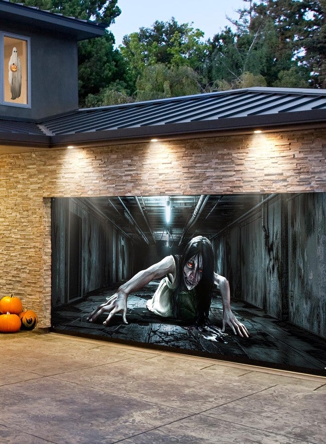 Bunny Chorus Halloween Garage Door Cover Decorations, 7 x 16 Ft Large Garage Door Halloween Cover, Scary Female Ghost with Bloody Eyes Garage Buddy Halloween Outdoor for Wall Yard Outside Decor - Image 5