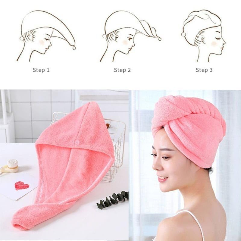 AZARIA Hair Towel Wrap Absorbent Towel Hair-Drying Bathrobe Magic Super Hair Towel Quick-Drying Microfiber 500 GSM Bath Towel Hair Dry Cap Salon Towel Multicolor (Pack of 3) - Image 2