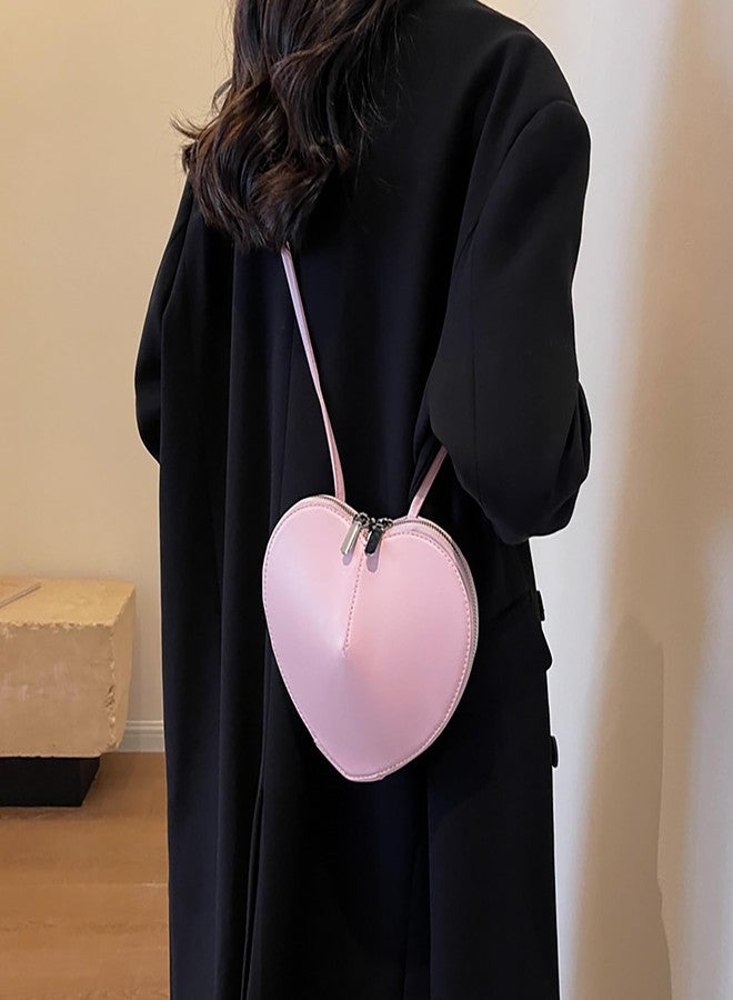 ايسي حقيبة كتف نسائية لطيفة على شكل قلب من الجلد الصناعي، حقيبة كروسبودي، محفظة نقود صغيرة، حقيبة يد، لون وردي - Image 3