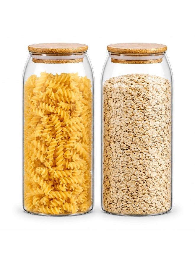 BLACKSTONE Glass Pantry Storage Jars With Airtight Bamboo Lid For Rice Coffee Sugar Pasta Nuts YK423 (2Pcs, 1000ML Each) - Image 1