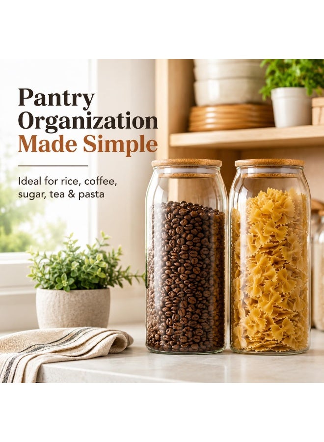 BLACKSTONE Glass Pantry Storage Jars With Airtight Bamboo Lid For Rice Coffee Sugar Pasta Nuts YK423 (2Pcs, 1000ML Each) - Image 2