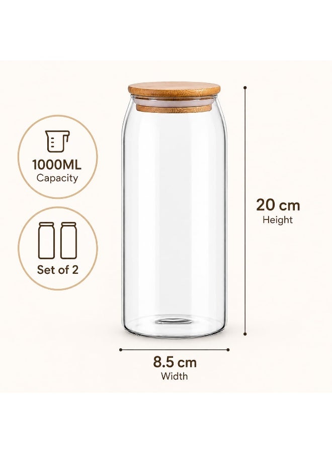 BLACKSTONE Glass Pantry Storage Jars With Airtight Bamboo Lid For Rice Coffee Sugar Pasta Nuts YK423 (2Pcs, 1000ML Each) - Image 5