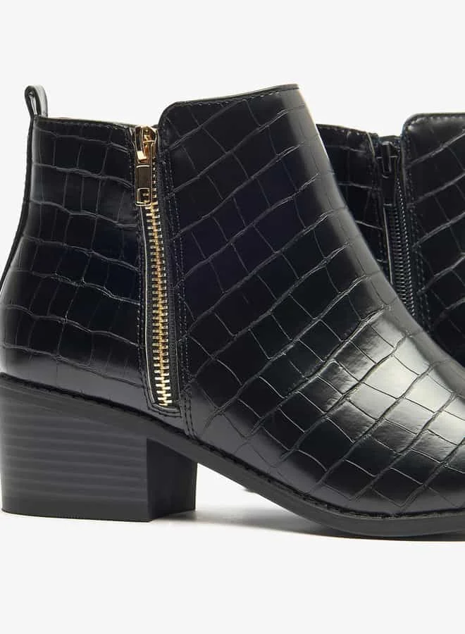 Flora Bella By Shoexpress Women Textured Ankle Boots with Zip Closure and Block Heels