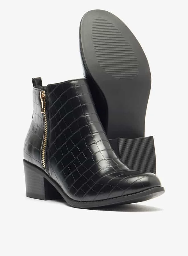 Flora Bella By Shoexpress Women Textured Ankle Boots with Zip Closure and Block Heels
