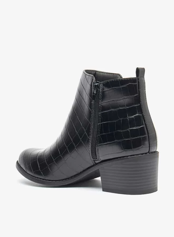 Flora Bella By Shoexpress Women Textured Ankle Boots with Zip Closure and Block Heels