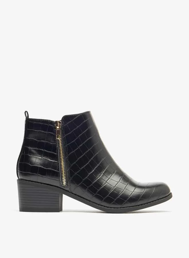Flora Bella By Shoexpress Women Textured Ankle Boots with Zip Closure and Block Heels