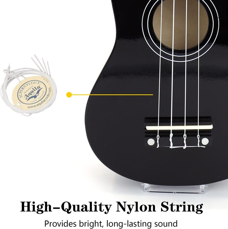Amdini 21 Inch Ukulele for Beginners Basswood Soprano Ukelele Kit for Kids Adult Student Starter Mini Guitar Ukalelee Pack Bundle with Book Gig Bag Tuner Strap Picks Nylon Strings (Black) - Image 4
