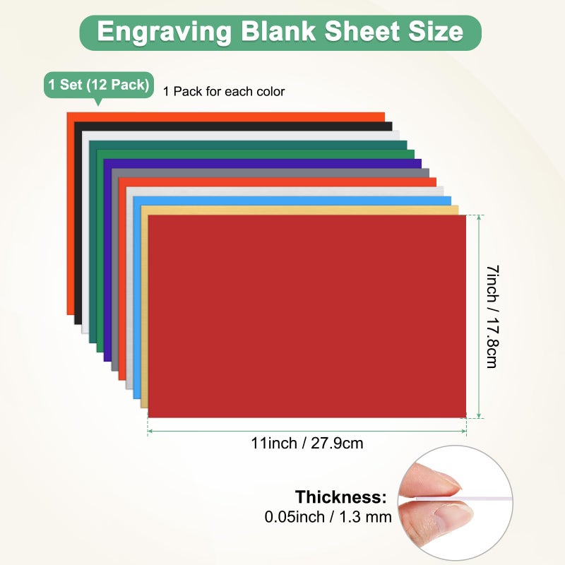 M METERXITY 12-Pack Double Color Laser Engraving Blanks 7x11 Inch,1.3mm Thick ABS Plastic Sheet Engraved Material for Name Plate/Yard Signs/Laser Cutting/DIY Carving/Craft[12-Color] - Image 3