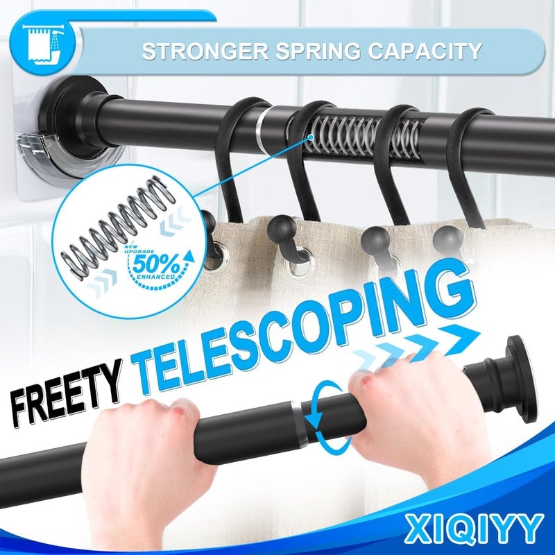 XIQIYY Small Tension Curtain Rod 1832 Inch Spring Tension Rod Short Shower Curtain Rod No Drilling Adjustable Black Shower RodHeavy Duty - Image 3