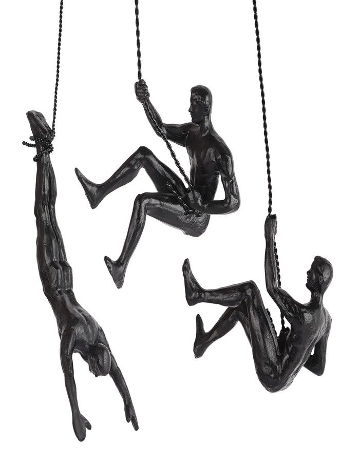 Olpchee Set of 3 Nordic Modern Simplicity Resin Sculpture Creative Climbing Man Wall Sculptures Hand-finished for Art Home Decor (3Pcs Black) - Image 1