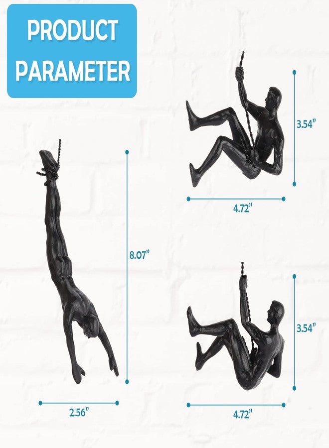 Olpchee Set of 3 Nordic Modern Simplicity Resin Sculpture Creative Climbing Man Wall Sculptures Hand-finished for Art Home Decor (3Pcs Black) - Image 3