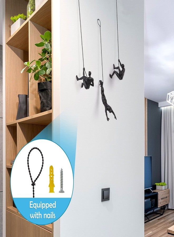 Olpchee Set of 3 Nordic Modern Simplicity Resin Sculpture Creative Climbing Man Wall Sculptures Hand-finished for Art Home Decor (3Pcs Black) - Image 4