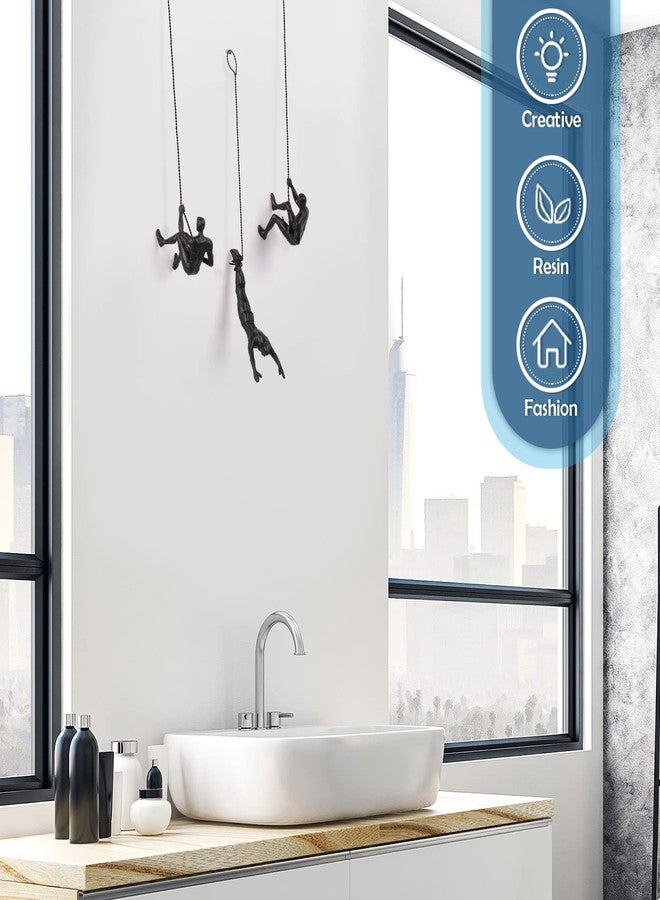 Olpchee Set of 3 Nordic Modern Simplicity Resin Sculpture Creative Climbing Man Wall Sculptures Hand-finished for Art Home Decor (3Pcs Black) - Image 5