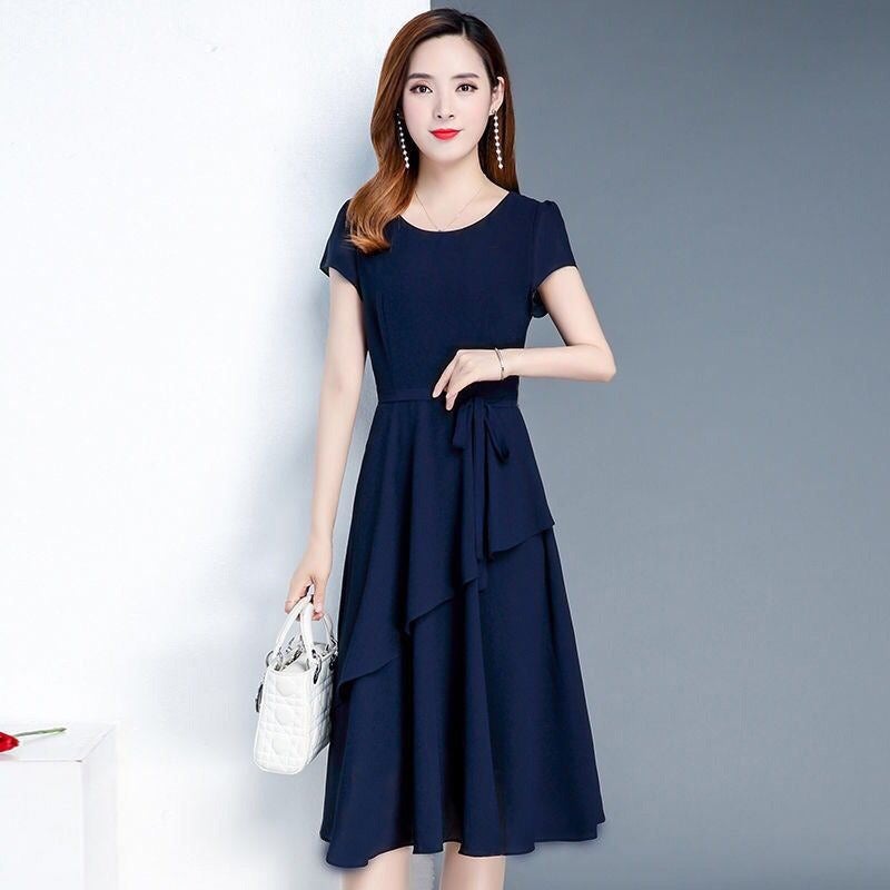 Summer Korean Style Slim-Fit Slimming Solid Color Skirt Women'S Mid-Length Dress Women'S Stitching Lace-Up A- Line Skirt - Image 2
