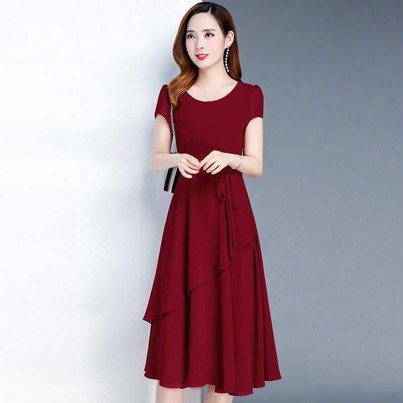 Summer Korean Style Slim-Fit Slimming Solid Color Skirt Women'S Mid-Length Dress Women'S Stitching Lace-Up A- Line Skirt - Image 1