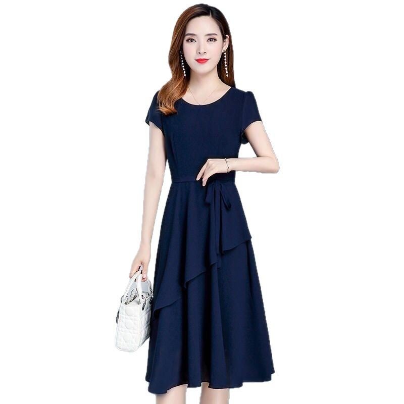 Summer Korean Style Slim-Fit Slimming Solid Color Skirt Women'S Mid-Length Dress Women'S Stitching Lace-Up A- Line Skirt - Image 3