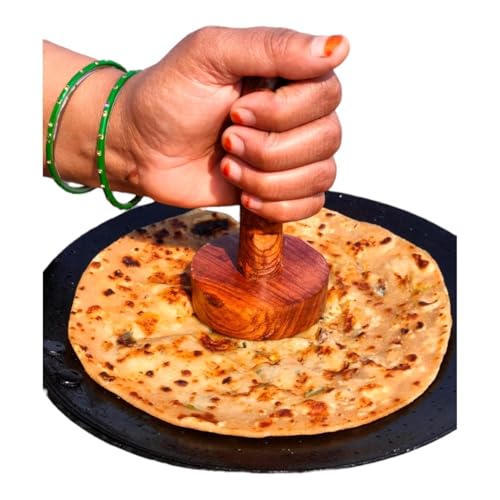 NOHUNT Handmade Mango Wood Kitchen Tool, Hand Masher, Roti Sekni/Sekhni, Wooden Chapati Press, Traditional Roti Fluffer for Cooking, Easy to Use, Perfect for Fluffy Paranthas (Set of 2) - Image 3