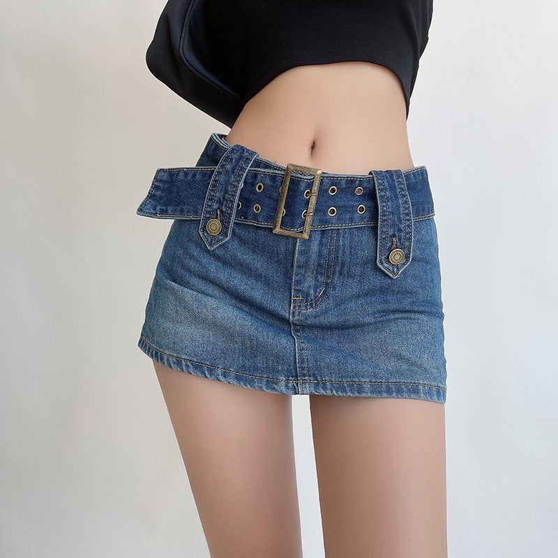 American Style Anti-Dusk Skirt Women'S Ins Trendy High Waist Denim Skirt Spice Girl A- Line Retro Hip Super Shorts Skirt - Image 2