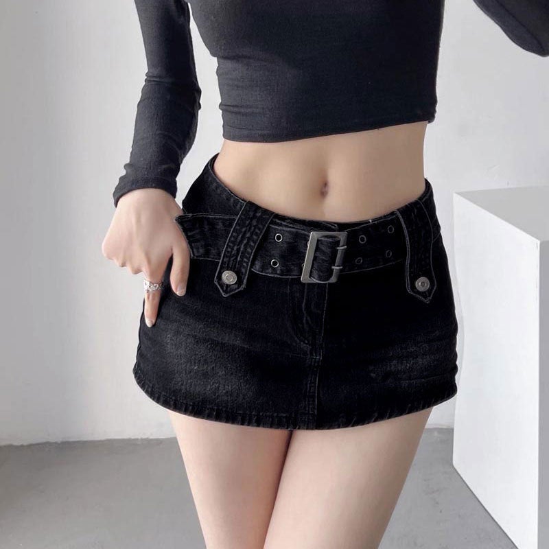American Style Anti-Dusk Skirt Women'S Ins Trendy High Waist Denim Skirt Spice Girl A- Line Retro Hip Super Shorts Skirt - Image 1