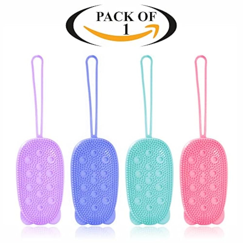 Exfoliator Brush Scrubber ForBody Shower with Soft and Hard Massage Ball Silicone Skin Cleansing Easy Dry Suitable for Women Men Kids Non-Slip Handheld Assorted Color Pack of 1 - Image 3