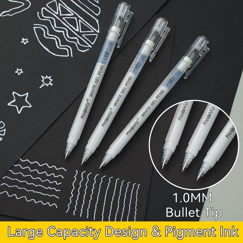 PANDAFLY White Gel Pens, 1 mm Extra Fine Point Gel Ink Pens, Opaque Archival Ink Pens for Black Paper Drawing, Sketching, Card Making, White Gel Pen for Art Highlight & Artists Drawing, 5 Pack - Image 2