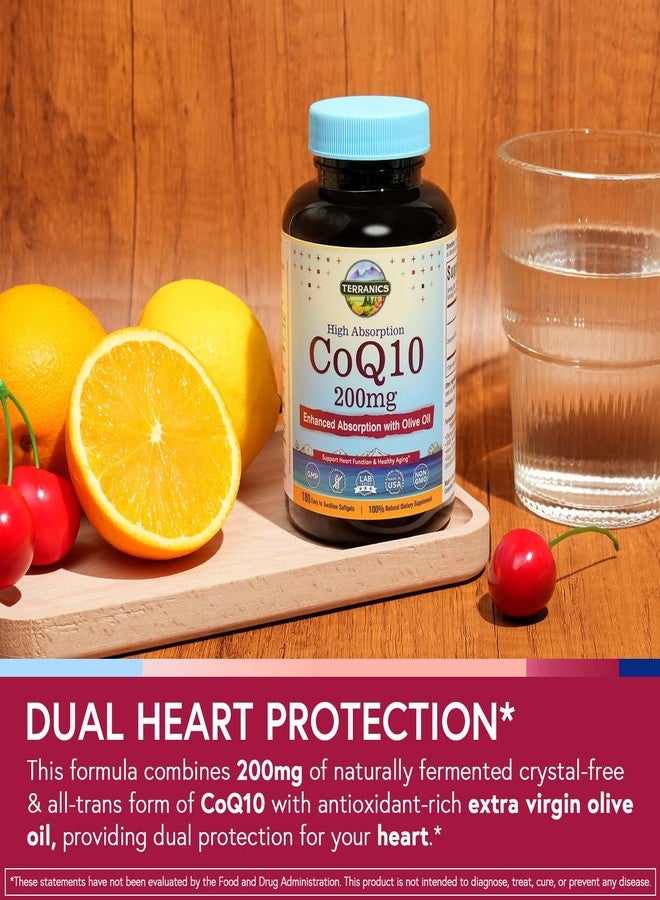Terranics CoQ10 200mg, Coenzyme Q10 with Extra Virgin Olive Oil for High Absorption, No Gluten, Non-GMO, for Heart Health, Energy, Antioxidant Capacity, 180 Softgels, 6 Month Supply, Made in USA - Image 4