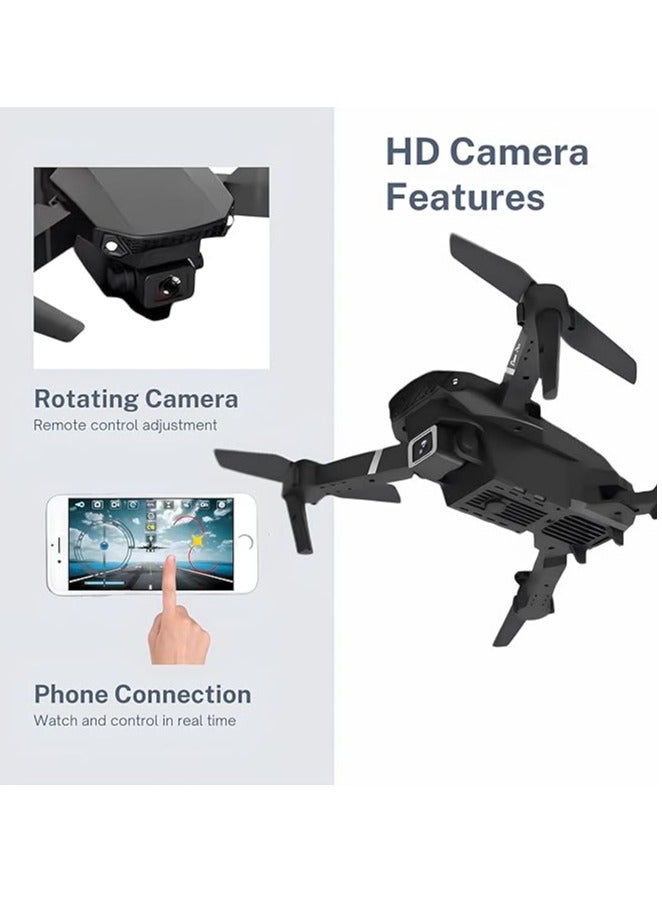 E88 Drone with HD Camera  Black Screen on Remote Control WiFi Live Photo Video Foldable for Kids and Adults - Image 2