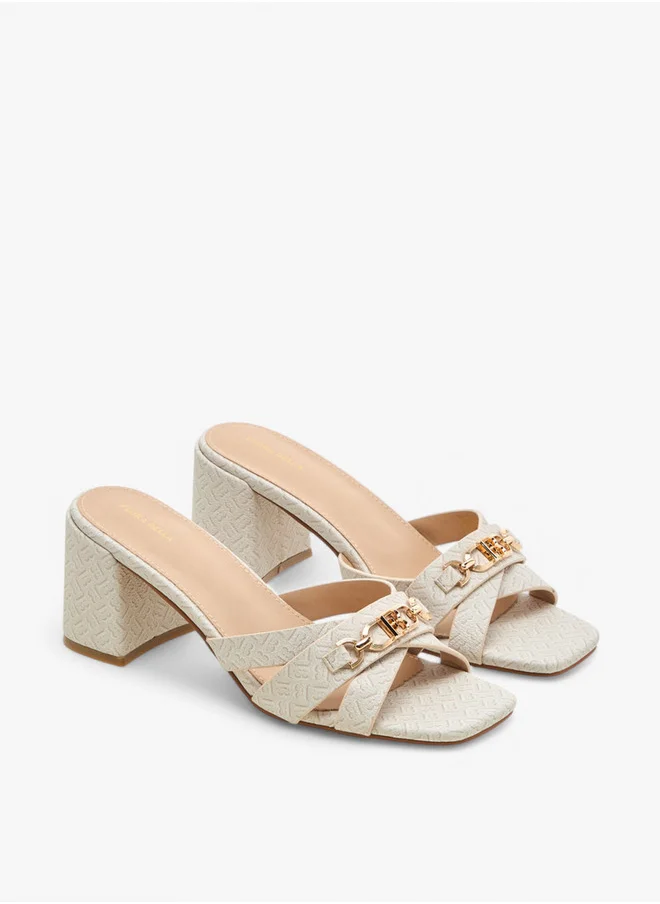 Flora Bella By Shoexpress Monogram Print Cross-Strap Sandals with Block Heels