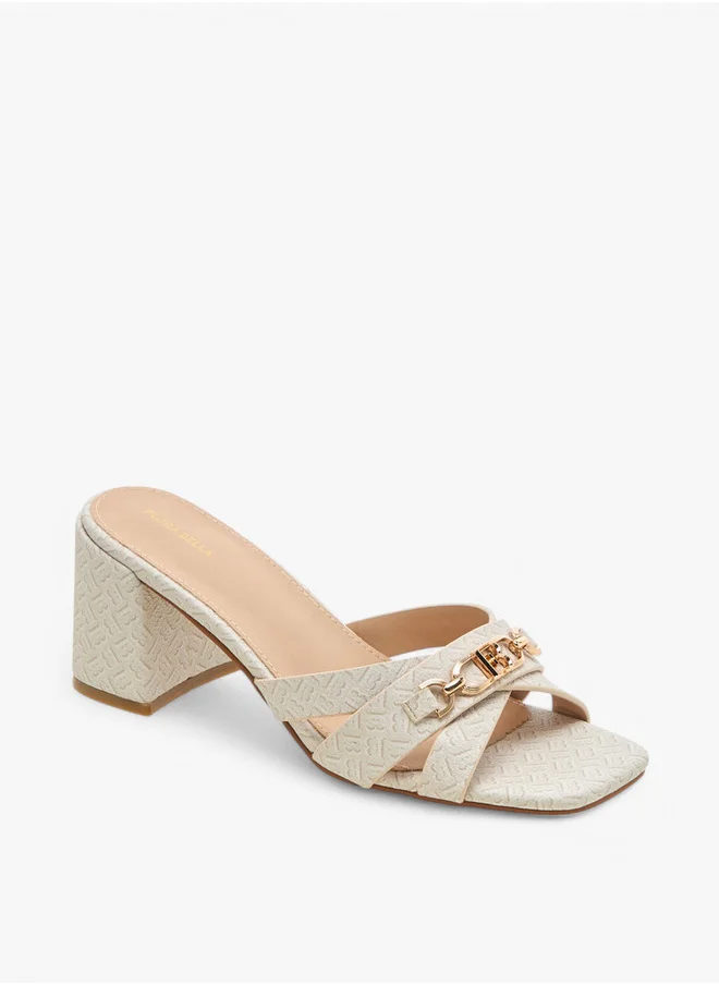Flora Bella By Shoexpress Monogram Print Cross-Strap Sandals with Block Heels
