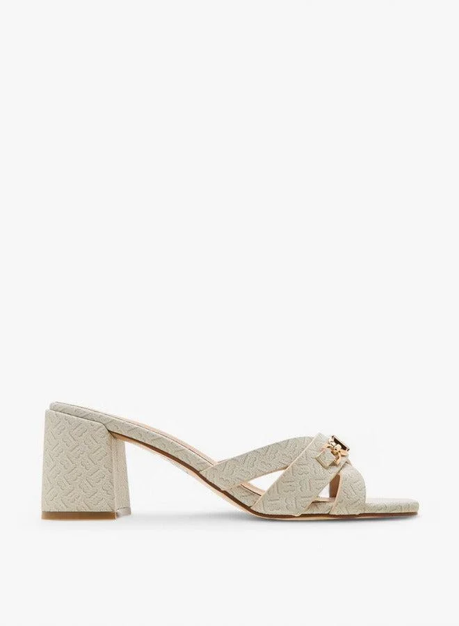 Flora Bella By Shoexpress Monogram Print Cross-Strap Sandals with Block Heels