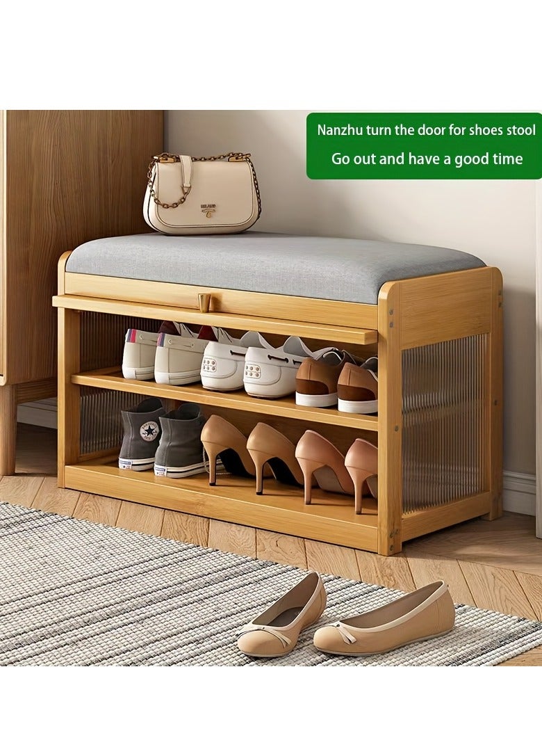 XiuWoo Bamboo Shoe Rack Bench with Cushioned Seat, Bamboo Shoe Rack Organizer with Flip Doors, Free Standing Storage Organizer for Entryway, Bedroom, Living Room - Image 3